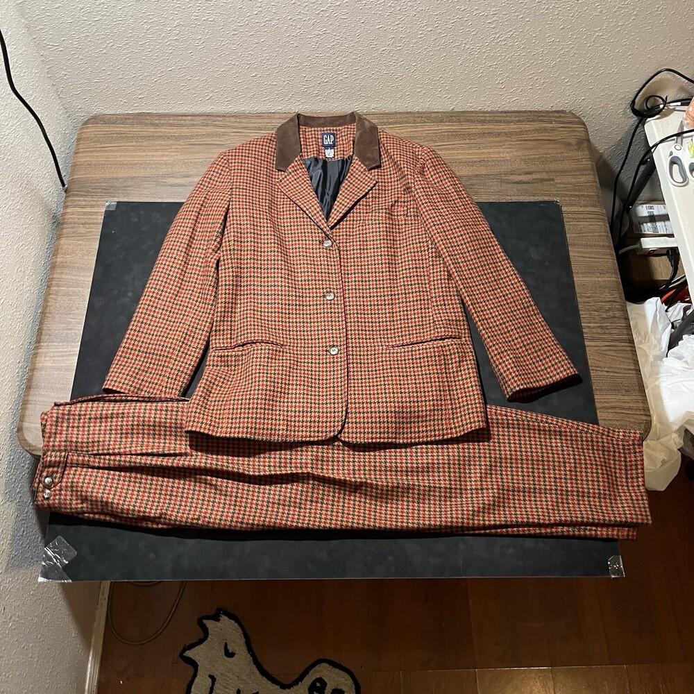 Gap Italy Houndstooth Wool Jacket Sport Coat Blazer Vintage 1970s Italian Pants